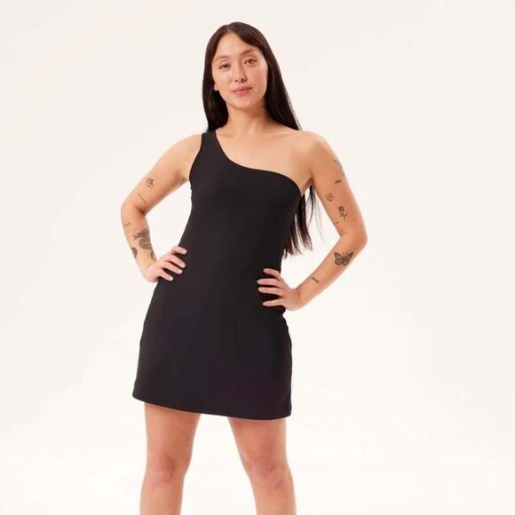 NWT Girlfriend Collective Black Bianca One Shoulder Dress Size XXXL - Picture 1 of 4